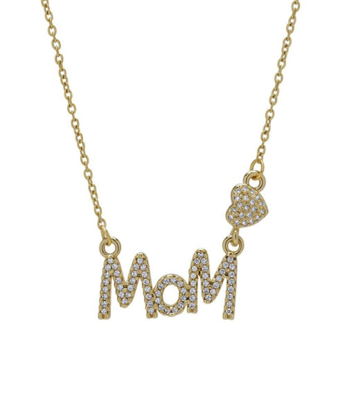 14K Gold Plated Cubic Zirconia Mom and Heart Pendant Necklace