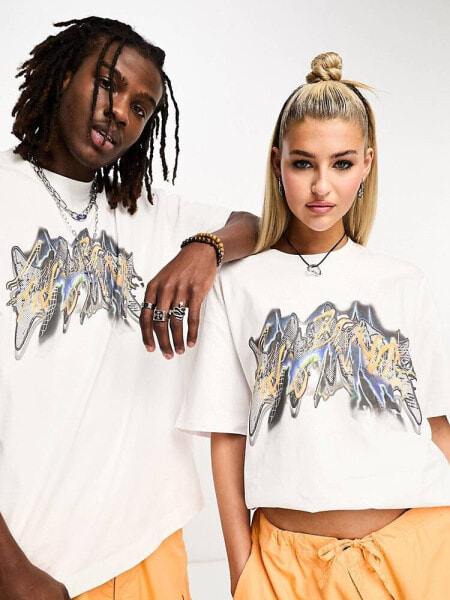 Weekday Unisex oversized graphic t-shirt in white exclusive to ASOS