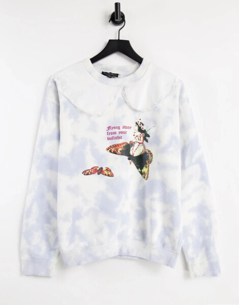 New Girl Order – Lockeres Sweatshirt mit Feengrafik, Batikmuster und Rüschenkragen