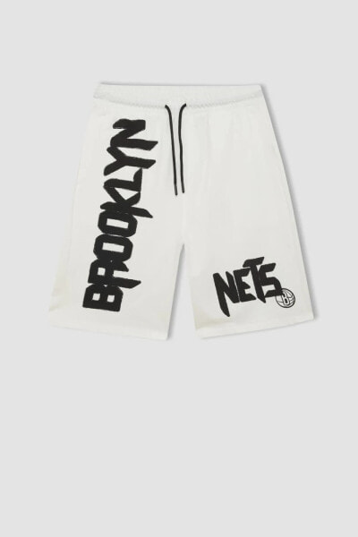 DeFactoFit NBA Brooklyn Nets Regular Fit Kısa Paça Sweatshirt Kumaşı Şort Y5025AZ24SM