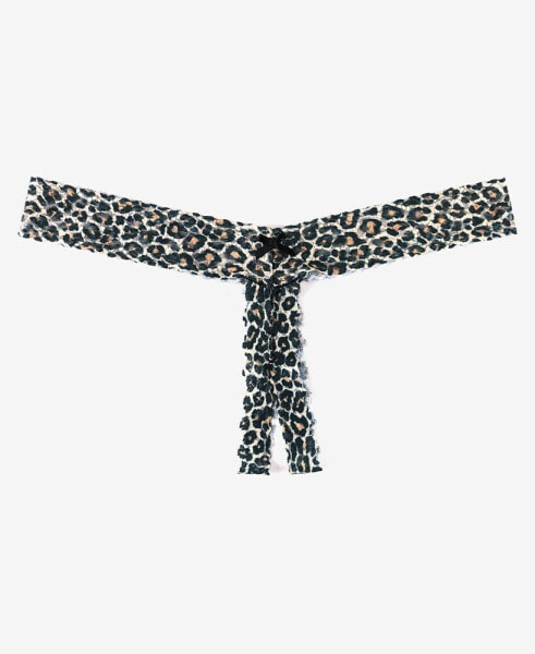 Women's Classic Leopard Sig Lace Crotchless Low Rise Thong Plus Size