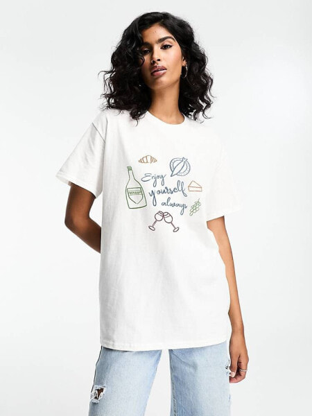 ASOS DESIGN oversized tee with enjoy yourself oversized graphic in white