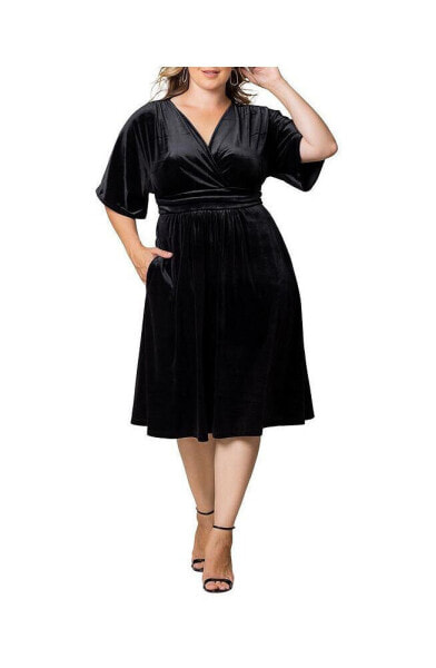 Women's Plus Size Angelic Velvet Midi Cocktail Dress with Pockets