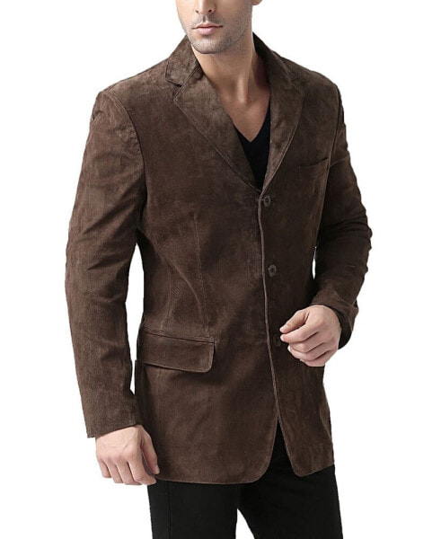 Men Robert Three-Button Suede Leather Blazer