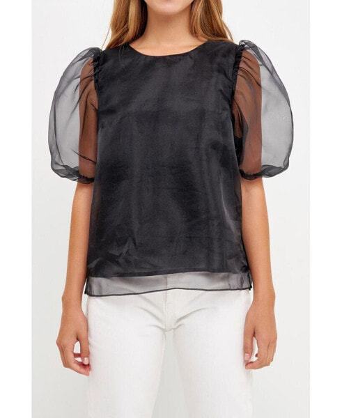 Women's Organza Puff Sleeve Top Women's ganza Puff Sleeve Top