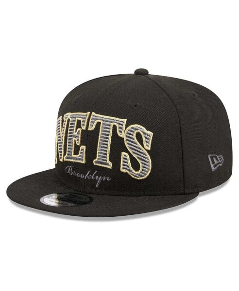 Men's Black Brooklyn Nets Golden Tall Text 9Fifty Snapback Hat