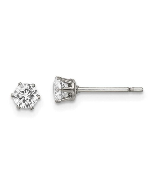 Stainless Steel Polished Round CZ Stud Earrings