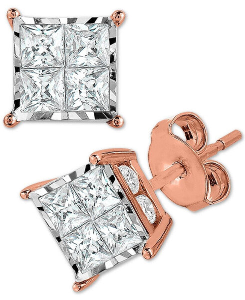 Diamond Princess Cluster Stud Earrings (1/2 ct. t.w.) in 14k White, Yellow or Rose Gold