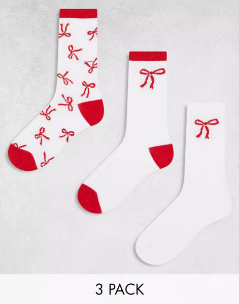 Wednesday's Girl bow print sock multipack in red and white