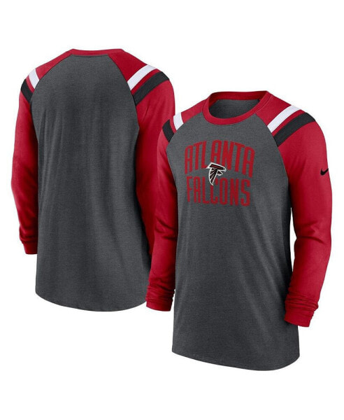 Men's Heathered Charcoal and Red Atlanta Falcons Tri-Blend Raglan Athletic Long Sleeve Fashion T-shirt
