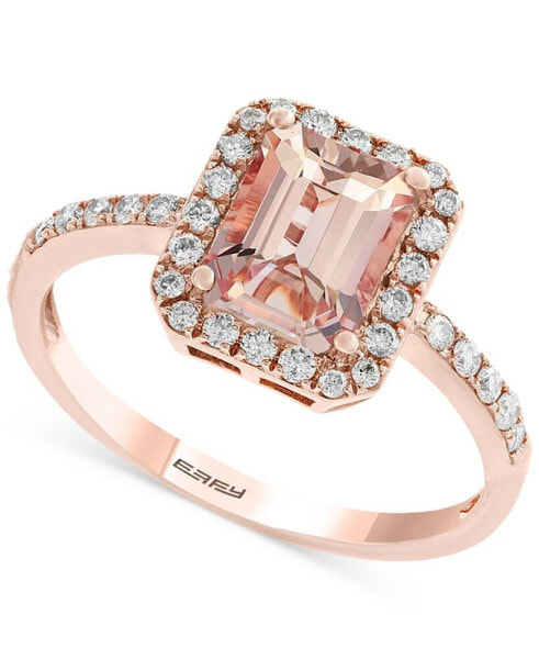 EFFY® Morganite (1-1/5 ct. t.w.) & Diamond (1/4 ct. t.w.) Halo Ring in 14k Rose Gold