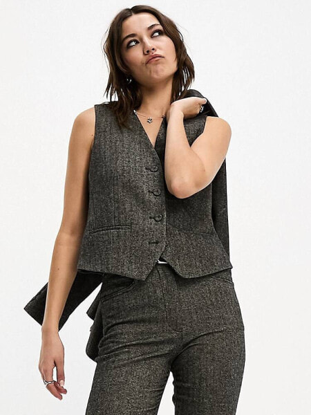 Mango herringbone wool waistcoat in grey