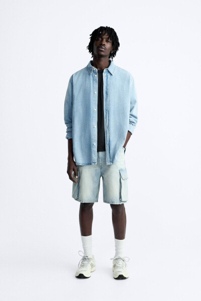 DENIM CARGO BERMUDA SHORTS