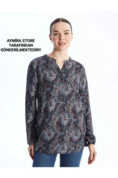 AYMİRA STORE TARAFINDAN GÖNDERİLMEKTEDİR !! Grace Kaçık Yaka Desenli Uzun Kollu Kadın Bluz