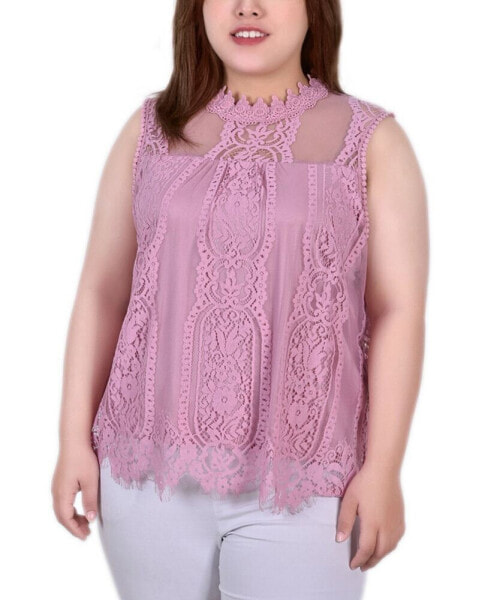 Plus Size Sleeveless Mock Neck Lace Top