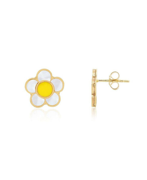 Mother of Pearl Daisy Stud Earrings 14K Gold