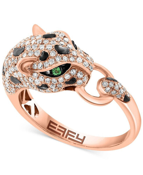 EFFY® Diamond (5/8 ct. t.w.) & Tsavorite (1/20 ct. t.w.) Panther Ring in 14k Rose Gold & Black Rhodium