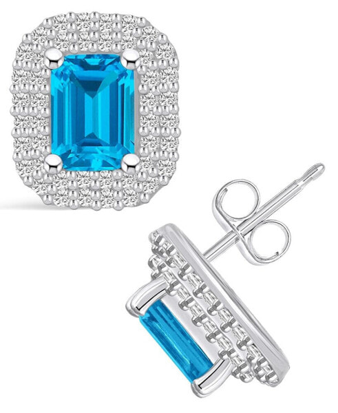 Topaz (2-5/8 ct. t.w.) and Diamond (3/4 ct. t.w.) Halo Stud Earrings in 14K White Gold