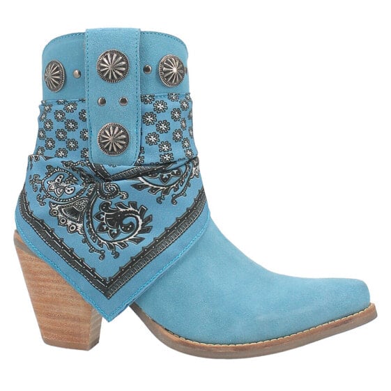 Dingo Bandida Paisley Studded Round Toe Cowboy Booties Womens Blue Casual Boots