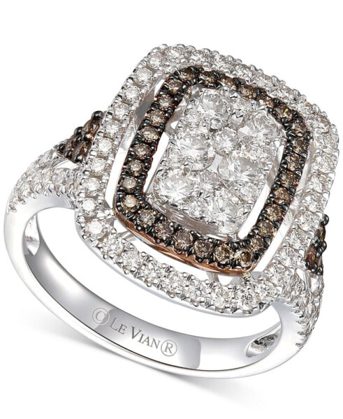 Nude Diamond & Chocolate Diamond Halo Cluster Ring (1-5/8 ct. t.w.) in 14k White & Rose Gold