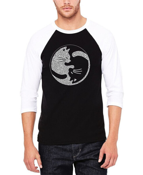 Men's Raglan Sleeves Yin Yang Cat Baseball Word Art T-shirt