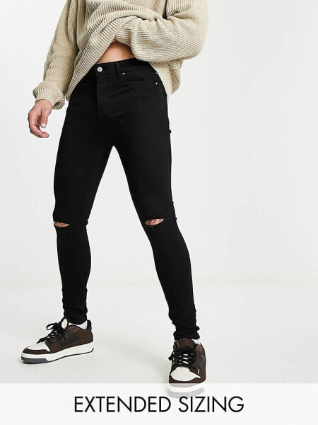 ASOS DESIGN spray on jeans with power stretch denim with knee rips in black 