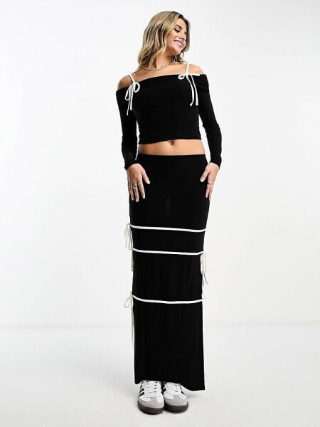 ASOS DESIGN maxi skirt co ord with contrast strap detailing in black