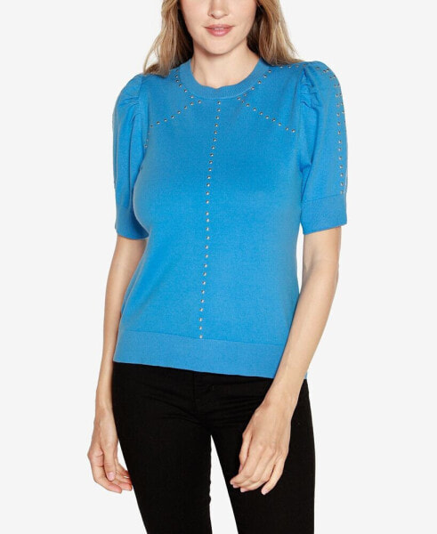 Women's Short Puff-Sleeve Embellished Sweater