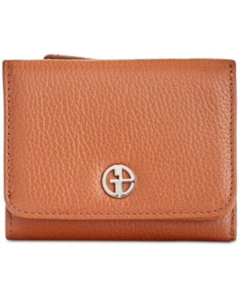 Giani Bernini Women's Brown Leather Strapless Trifold Wallet Cognac Silver