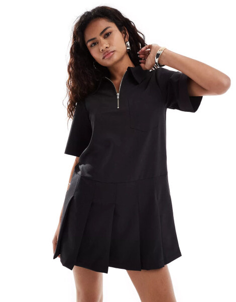 COLLUSION zip up tennis dress in black