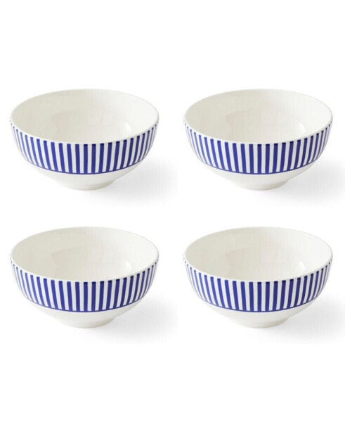 Blue Italian Steccato Rimless Bowls, Set of 4