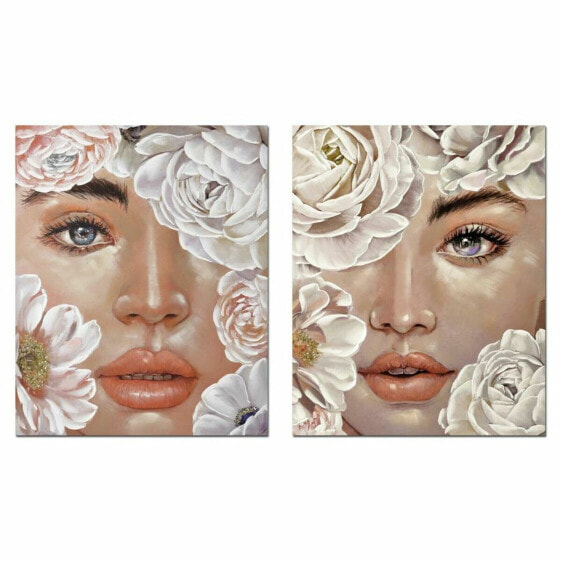 Картина ручной работы DKD Home Decor Цветы романтические 80 x 3 x 100 см (2 штуки)
