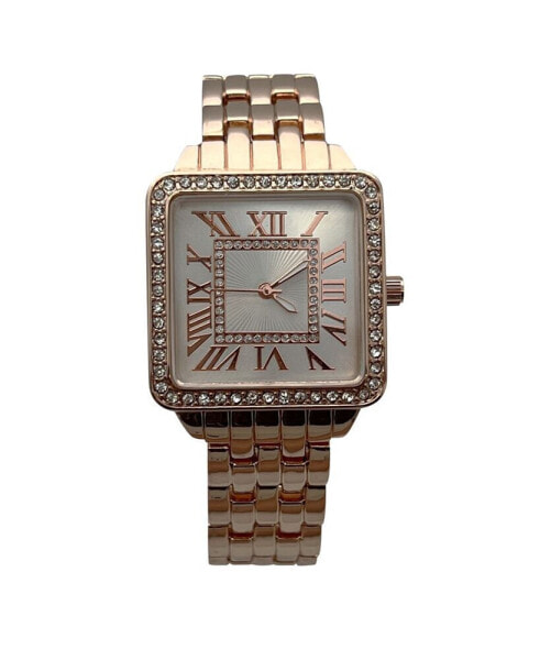 Two Tone Small Square and Rhinestones Metal Band Women Watch