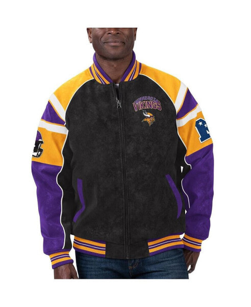 Men's Black Minnesota Vikings Faux Suede Raglan Full-Zip Varsity Jacket