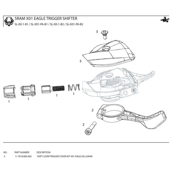 SRAM X01 Eagle B2 Lunar Shift Lever Trigger Cover Kit Cover Cap