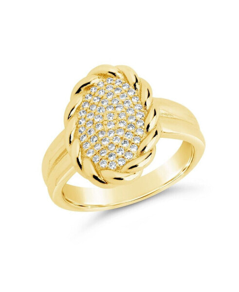 Silver-Tone or Gold-Tone Cubic Zirconia Detailed Statement Galette Ring