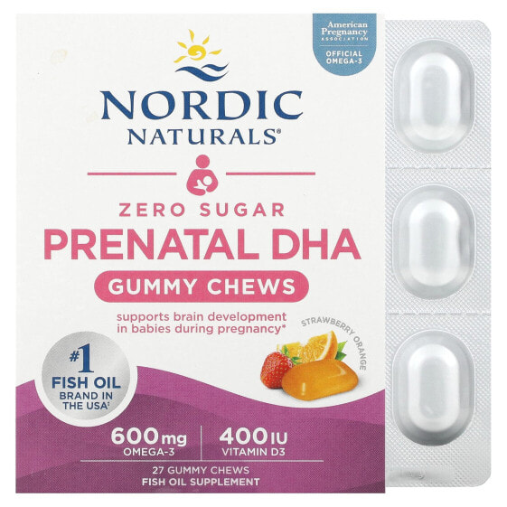 Витамины для беременных Нордик Натуралс Zero Sugar Prenatal DHA, клубника апельсин, 27 жевательных конфет