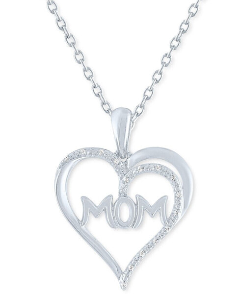 Diamond Accent Mom Heart 18" Pendant Necklace in Sterling Silver