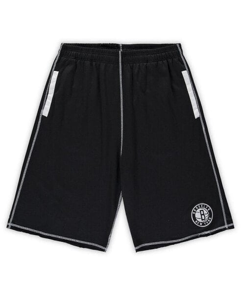 Men's Black, White Brooklyn Nets Big and Tall Contrast Stitch Knit Shorts