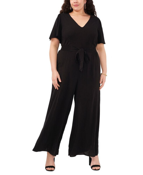 Plus Size Smocked Tie-Waist Jumpsuit