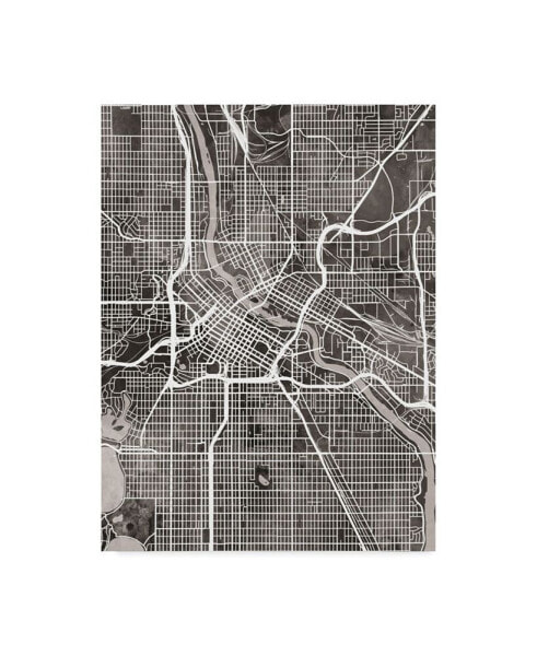 Michael Tompsett Minneapolis Minnesota City Map Black Canvas Art - 20" x 25"