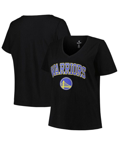 Women's Black Golden State Warriors Plus Size Arch Over Logo V-Neck T-shirt