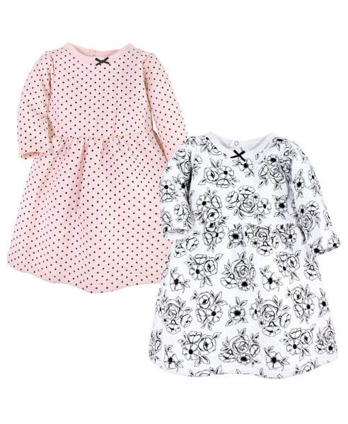 Toddler Girls Cotton Dresses, Black Toile Pink