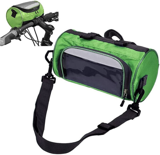 Bicycle and MTB Handlebar Bag, Waterproof Bicycle Front Bag with Large Capacity, Green Bicycle Bag with Removable Shoulder Strap and Transparent Mobile Phone Case