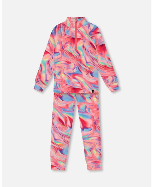 Little Girls Two Piece Thermal Underwear Set Printed Marble - Toddler|Child