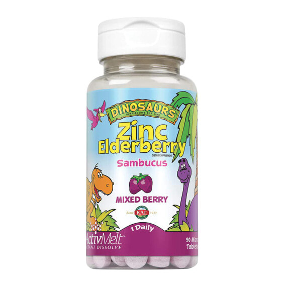 KAL Dinosaurs Zinc Elderberry ActivMelt Комплекс для детей на основе цинка и бузины 90 микротаблеток с ягодным вкусом