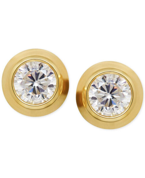 Cubic Zirconia Bezel-Set Stud Earrings in 14k Yellow or Rose Gold