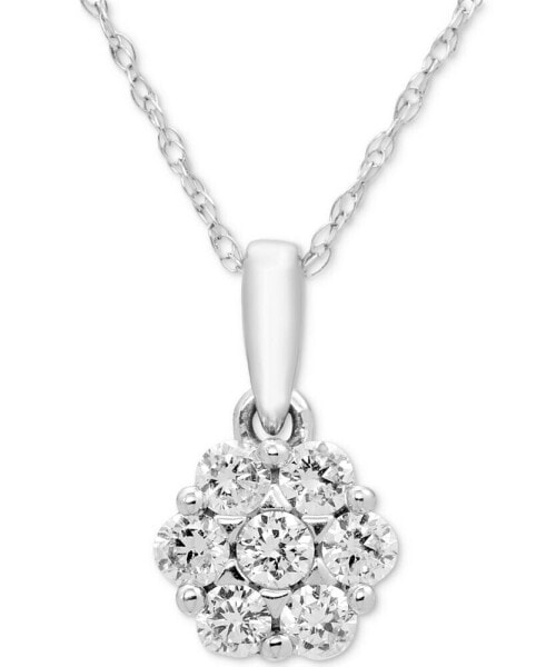 Diamond Cluster 18" Pendant Necklace (1/3 ct. t.w.) in 14k White Gold