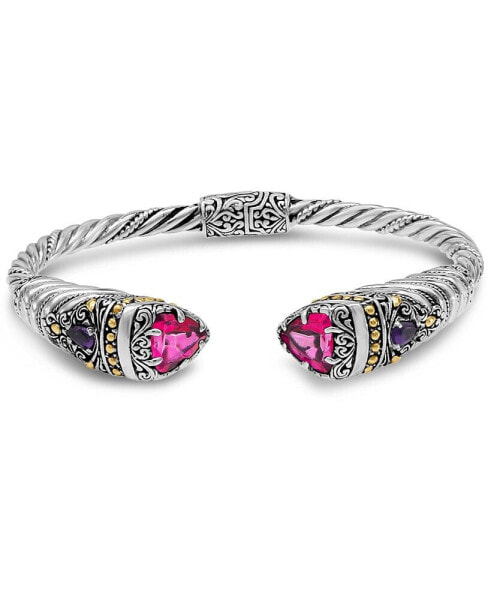 Pink Topaz & Bali Uluwatu Cuff Bracelet in Sterling Silver and 18K Gold