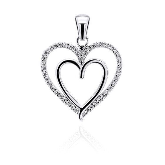 Charming silver heart pendant with zircons PT13W